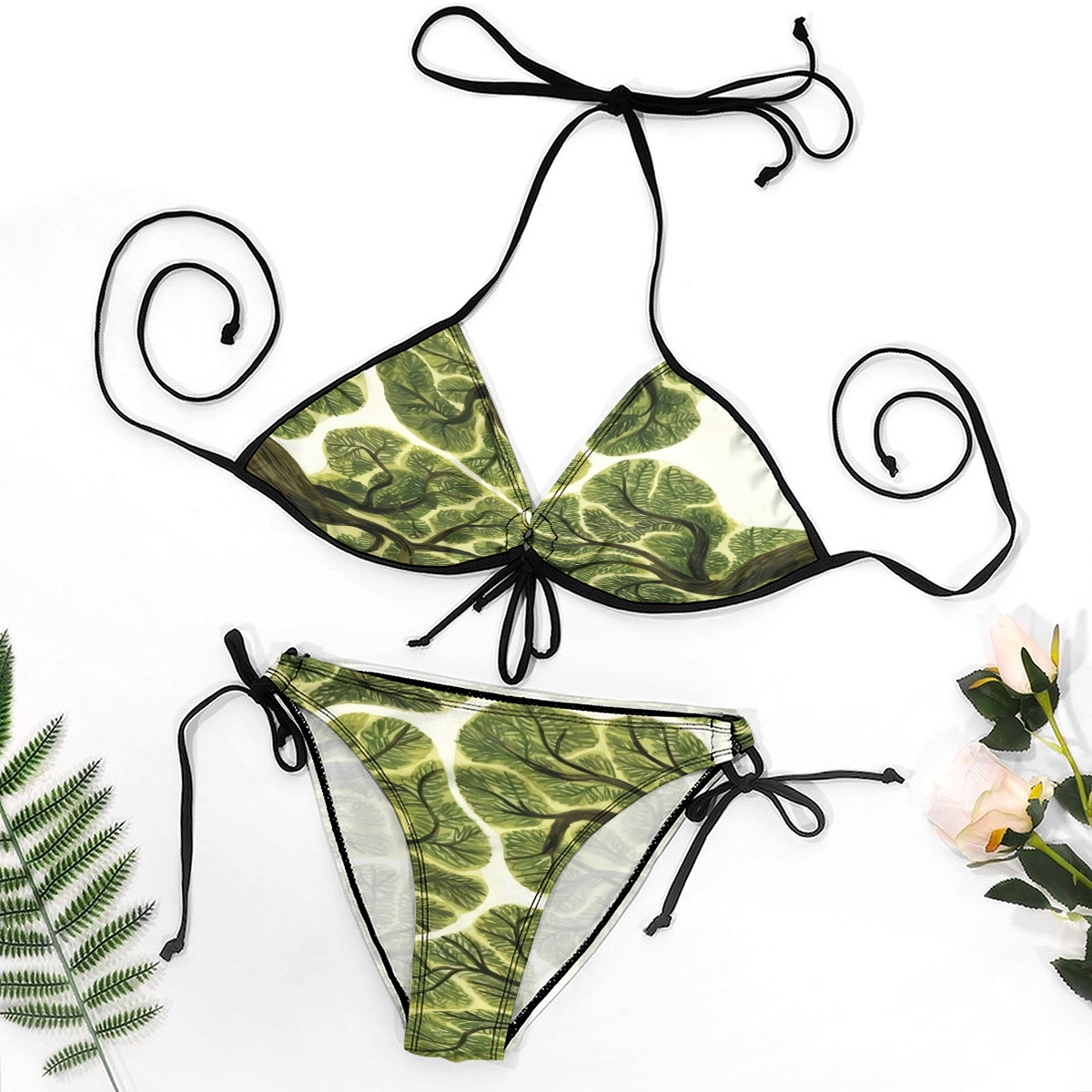 Boho Style Bikini Set for Women Leaf Pattern Halter Neck Swimsuit