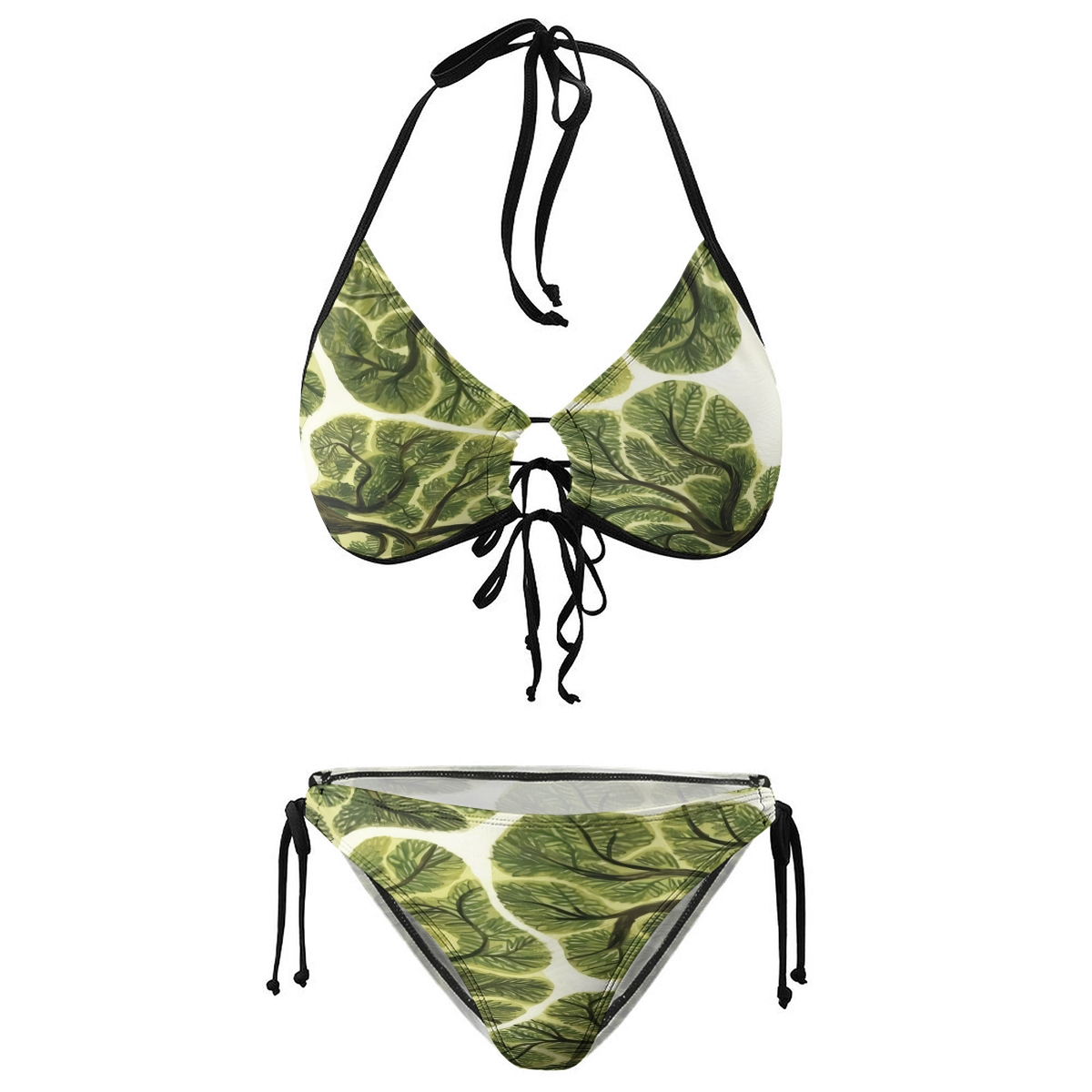 Boho Style Bikini Set for Women Leaf Pattern Halter Neck Swimsuit