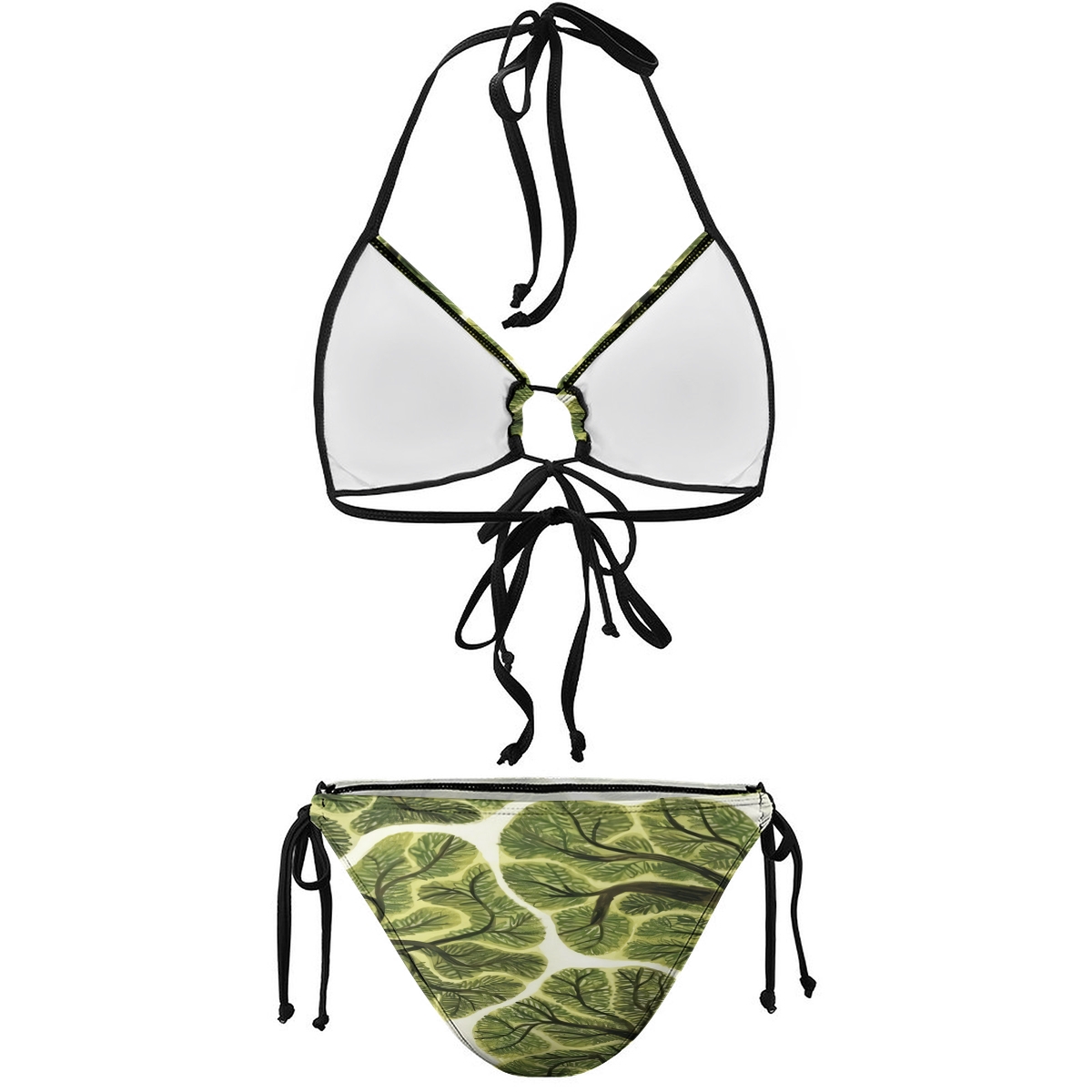 Boho Style Bikini Set for Women Leaf Pattern Halter Neck Swimsuit