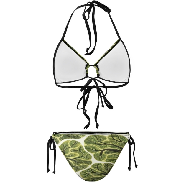 Boho Style Bikini Set for Women Leaf Pattern Halter Neck Swimsuit