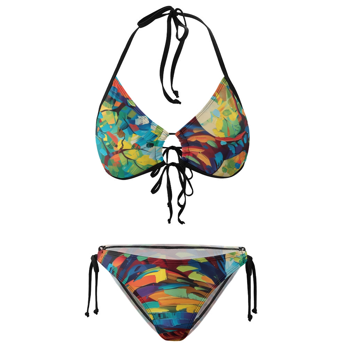 Colorful Bikini Set for Women Artistic Pattern Halter Top and Tie Bottom