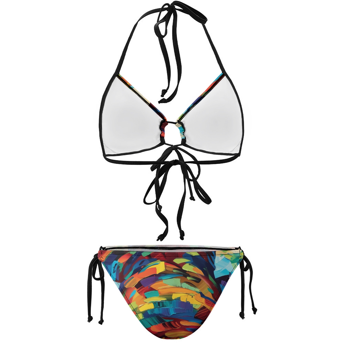 Colorful Bikini Set for Women Artistic Pattern Halter Top and Tie Bottom