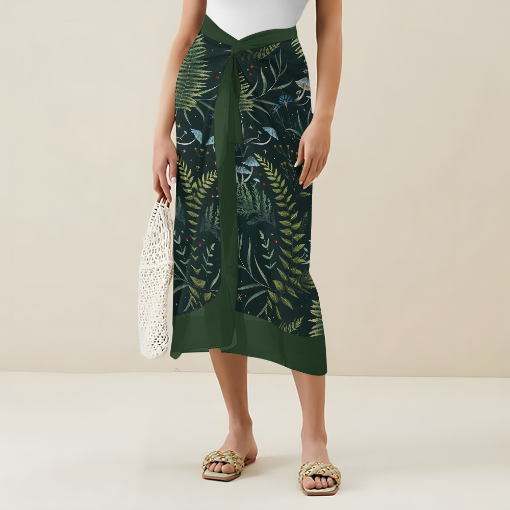 Nature-Inspired One-Piece Swimsuit with Coordinated Long Wrap Skirt