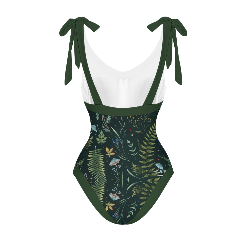 Nature-Inspired One-Piece Swimsuit with Coordinated Long Wrap Skirt