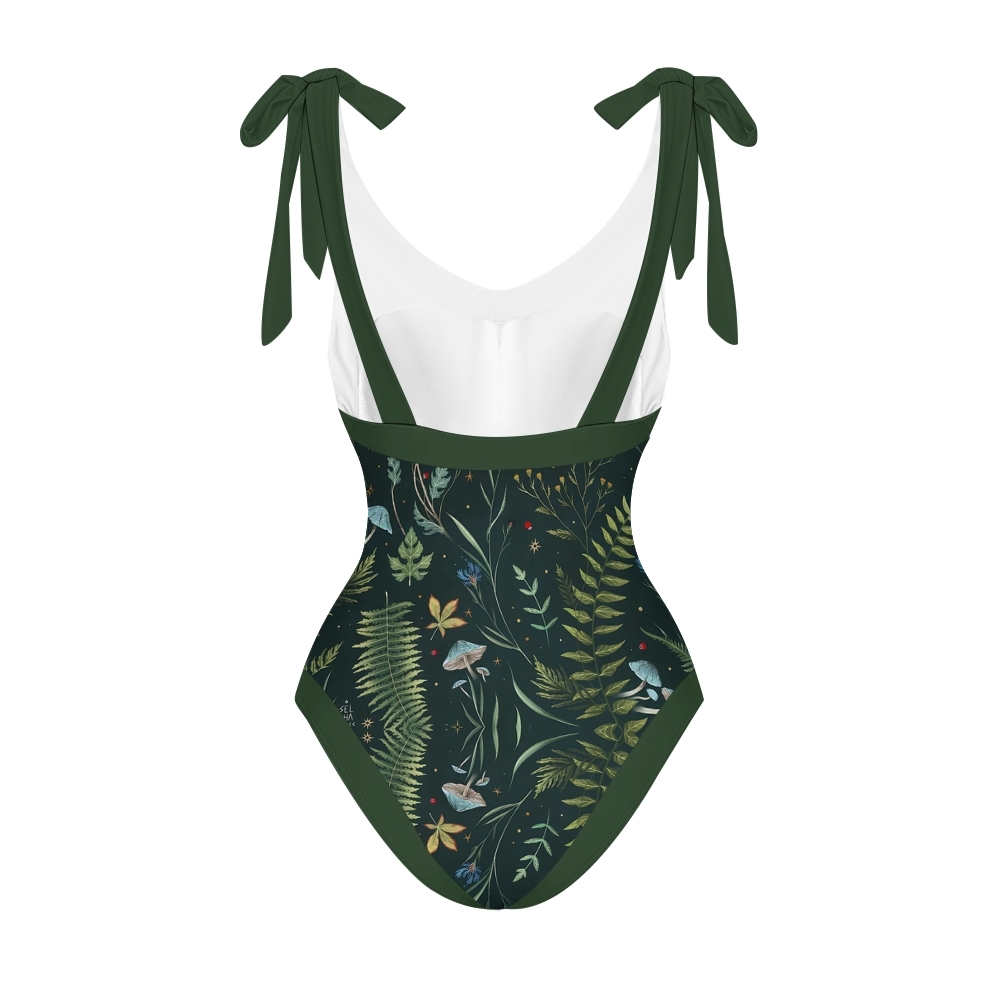 Nature-Inspired One-Piece Swimsuit with Coordinated Long Wrap Skirt