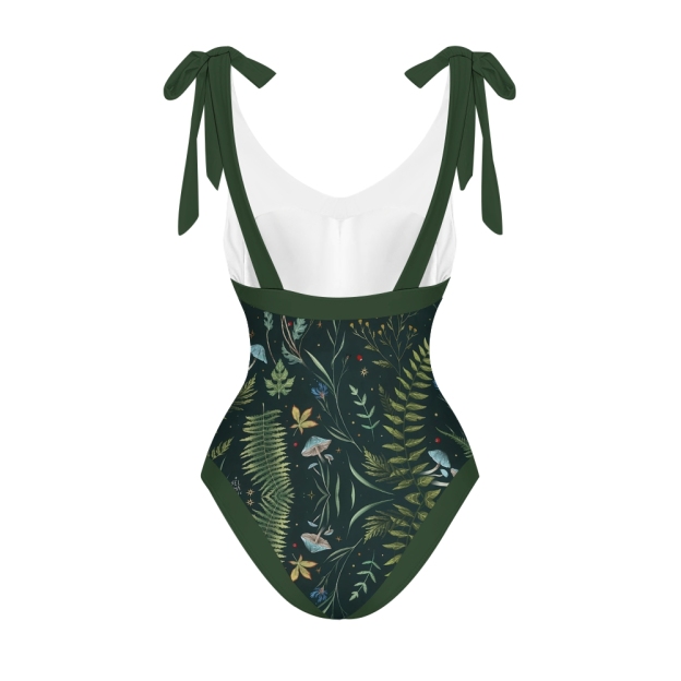 Nature-Inspired One-Piece Swimsuit with Coordinated Long Wrap Skirt