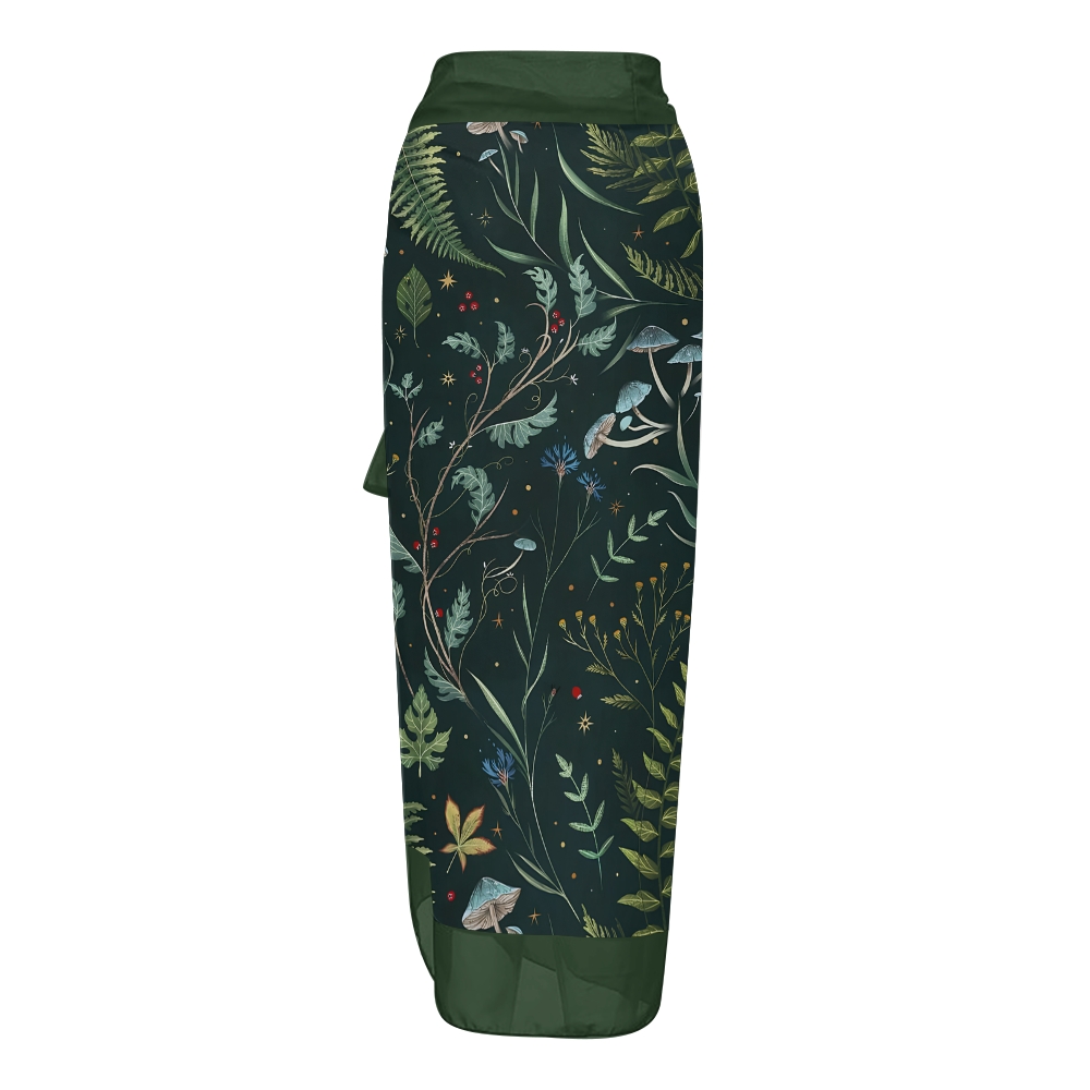 Nature-Inspired One-Piece Swimsuit with Coordinated Long Wrap Skirt