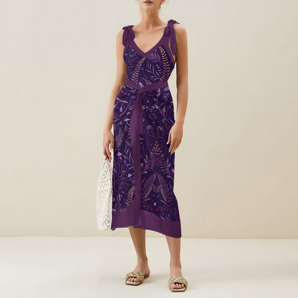 Nature-Inspired One-Piece Swimsuit with Coordinated Long Wrap Skirt