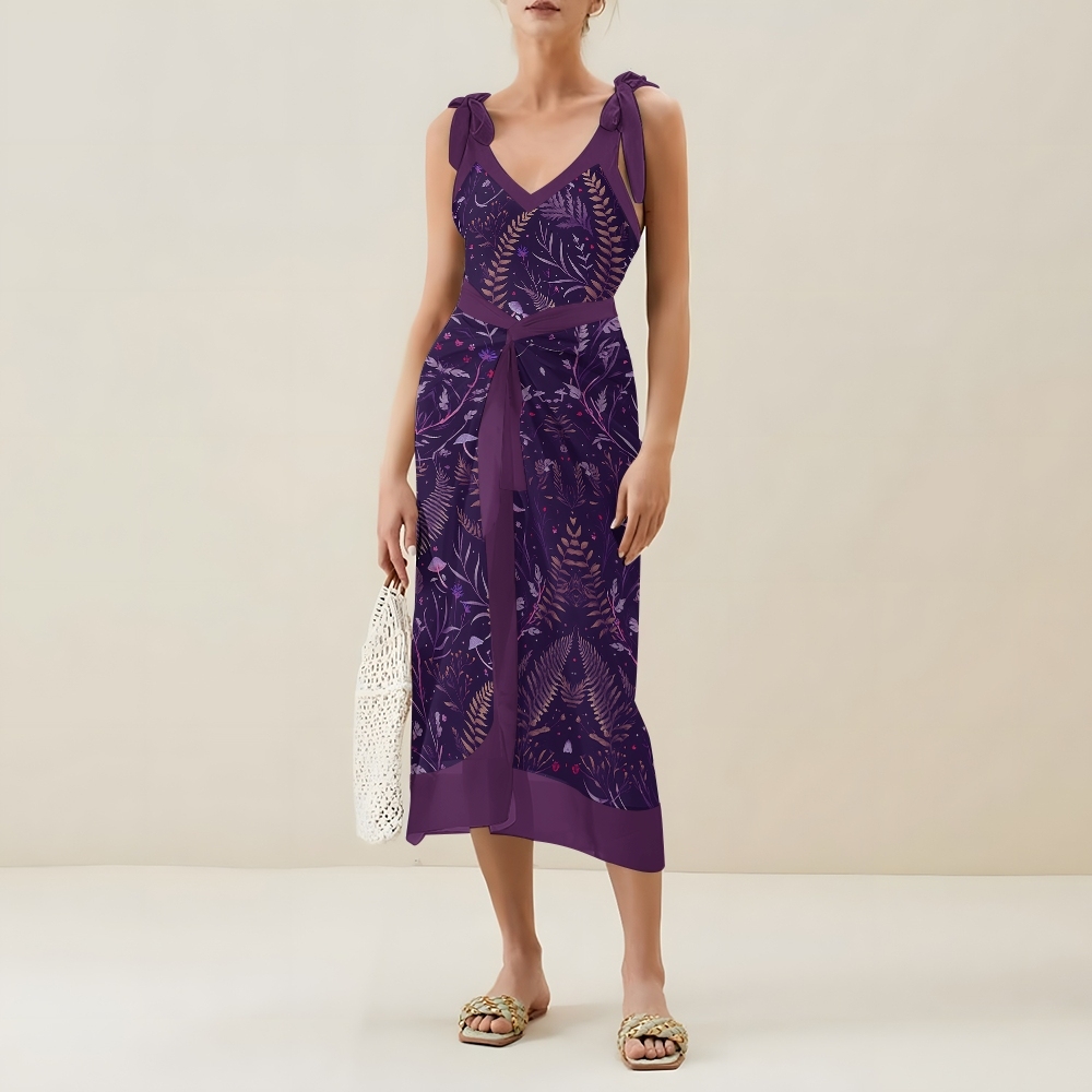 Nature-Inspired One-Piece Swimsuit with Coordinated Long Wrap Skirt