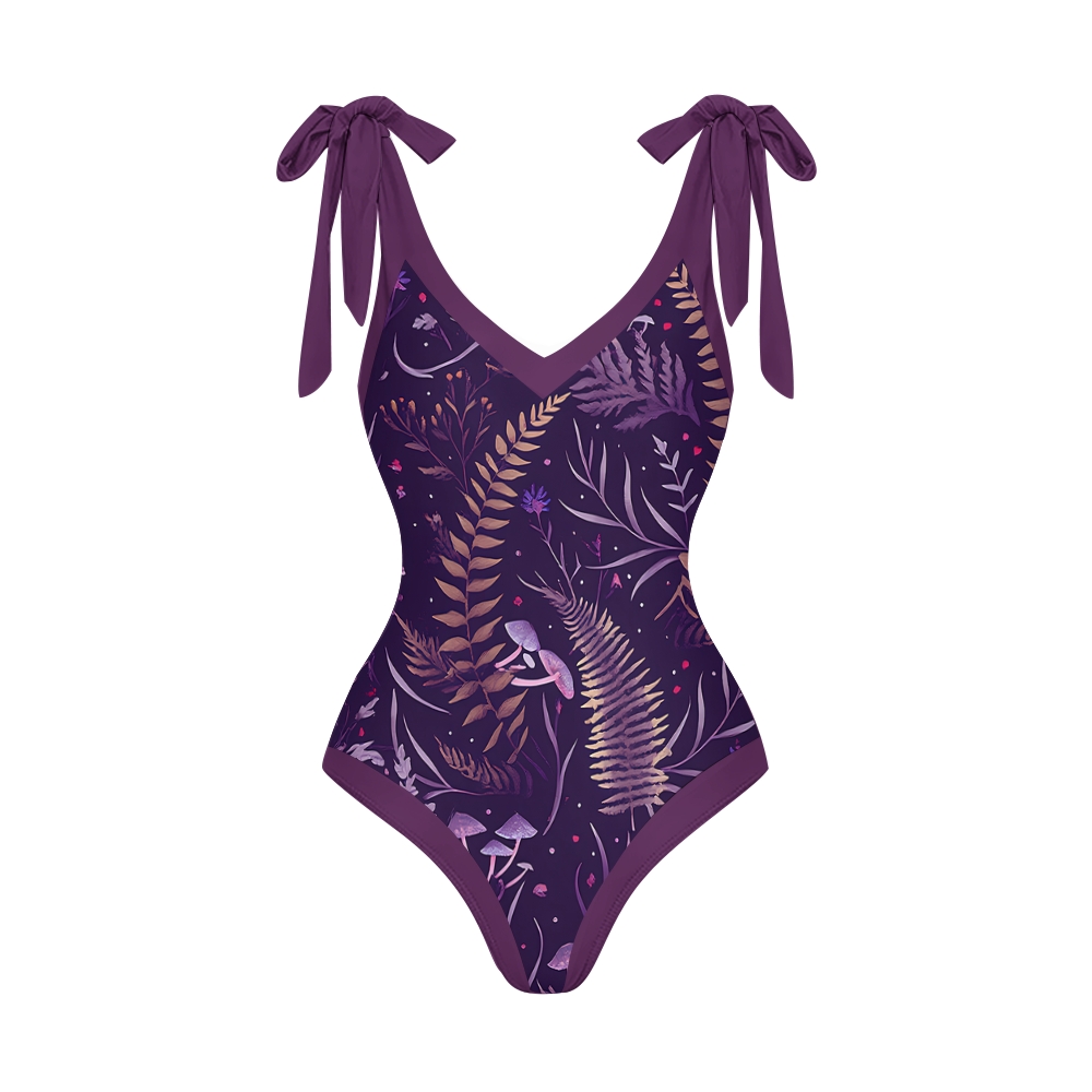 Nature-Inspired One-Piece Swimsuit with Coordinated Long Wrap Skirt