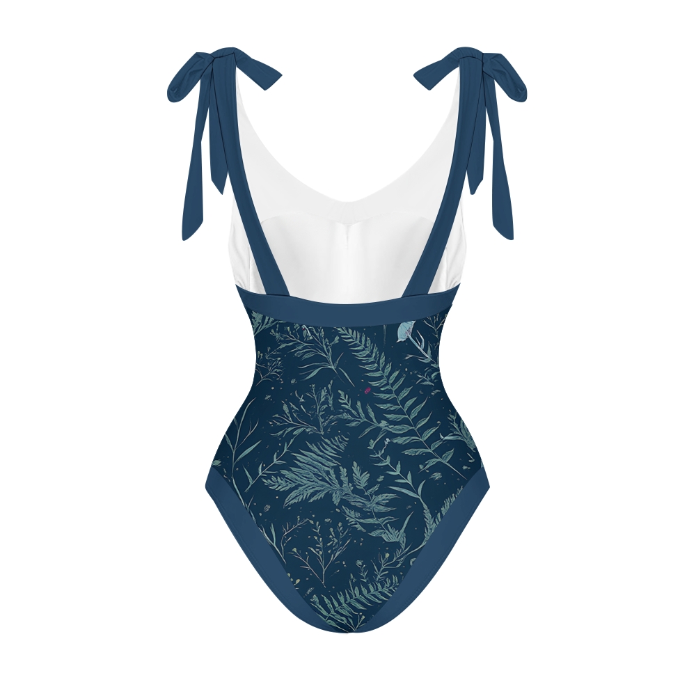 Nature-Inspired One-Piece Swimsuit with Coordinated Long Wrap Skirt