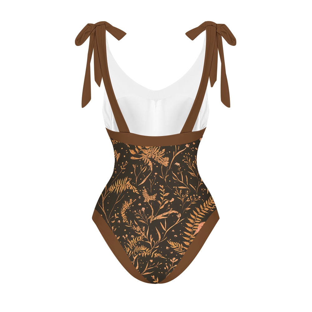 Nature-Inspired One-Piece Swimsuit with Coordinated Long Wrap Skirt