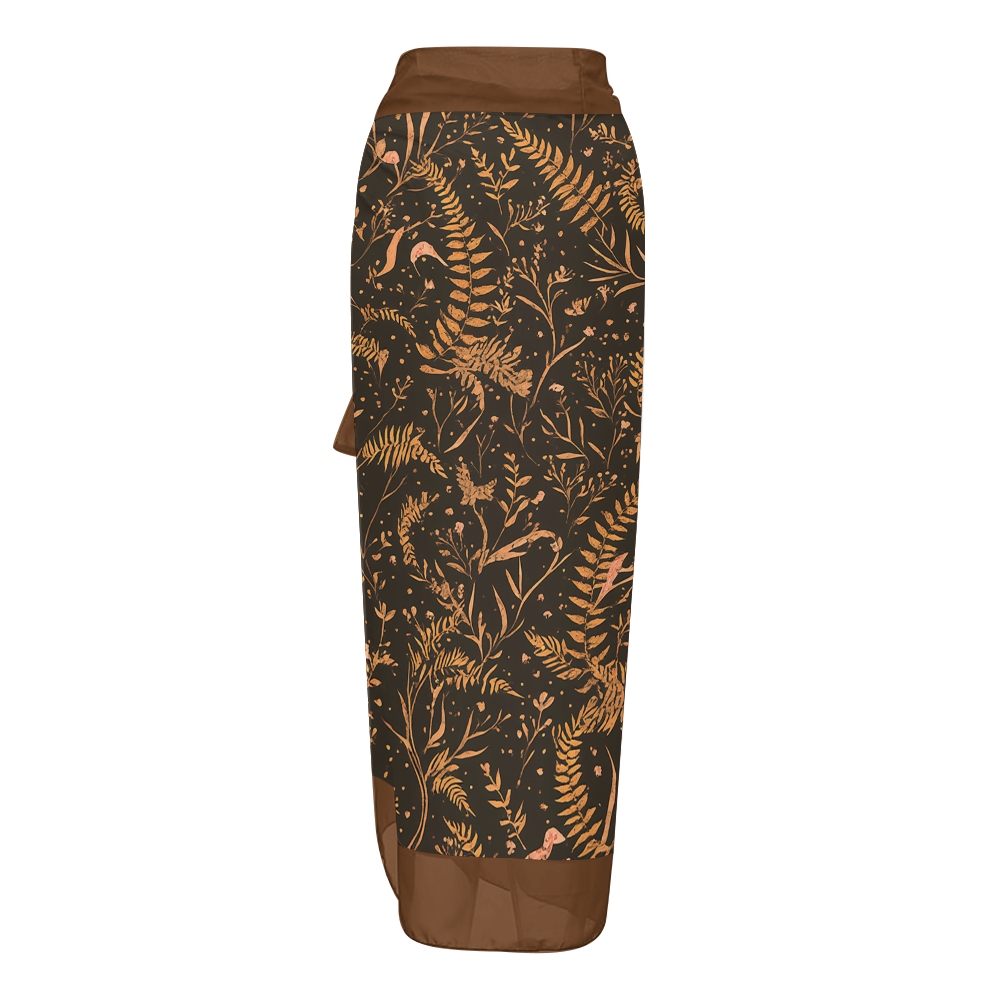 Nature-Inspired One-Piece Swimsuit with Coordinated Long Wrap Skirt