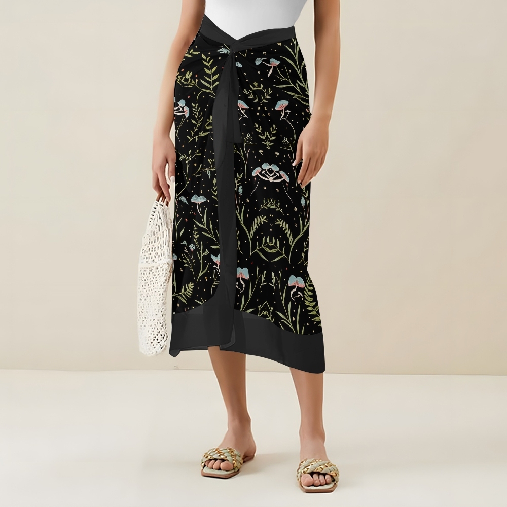 Nature-Inspired One-Piece Swimsuit with Coordinated Long Wrap Skirt