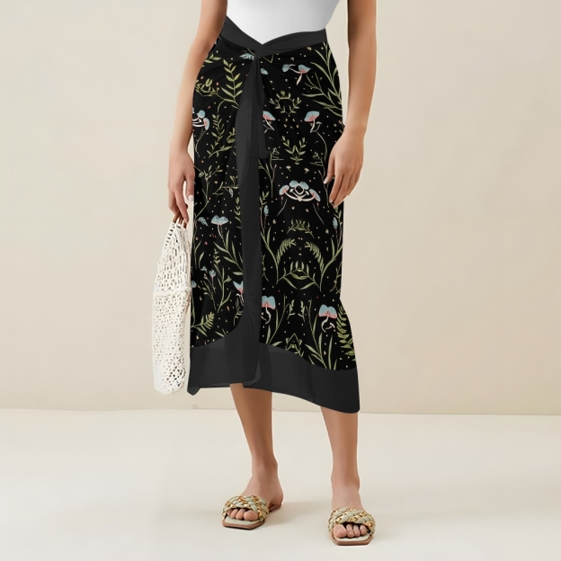 Nature-Inspired One-Piece Swimsuit with Coordinated Long Wrap Skirt