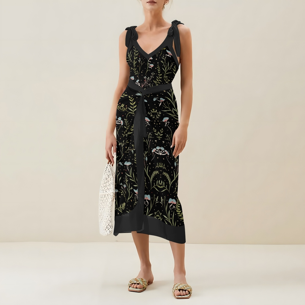 Nature-Inspired One-Piece Swimsuit with Coordinated Long Wrap Skirt