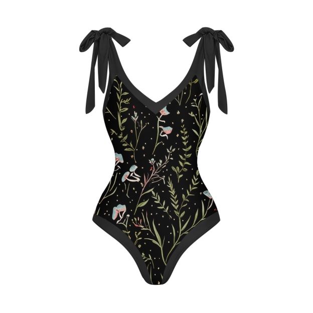Nature-Inspired One-Piece Swimsuit with Coordinated Long Wrap Skirt