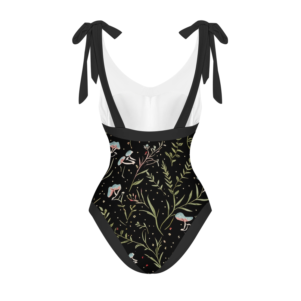 Nature-Inspired One-Piece Swimsuit with Coordinated Long Wrap Skirt