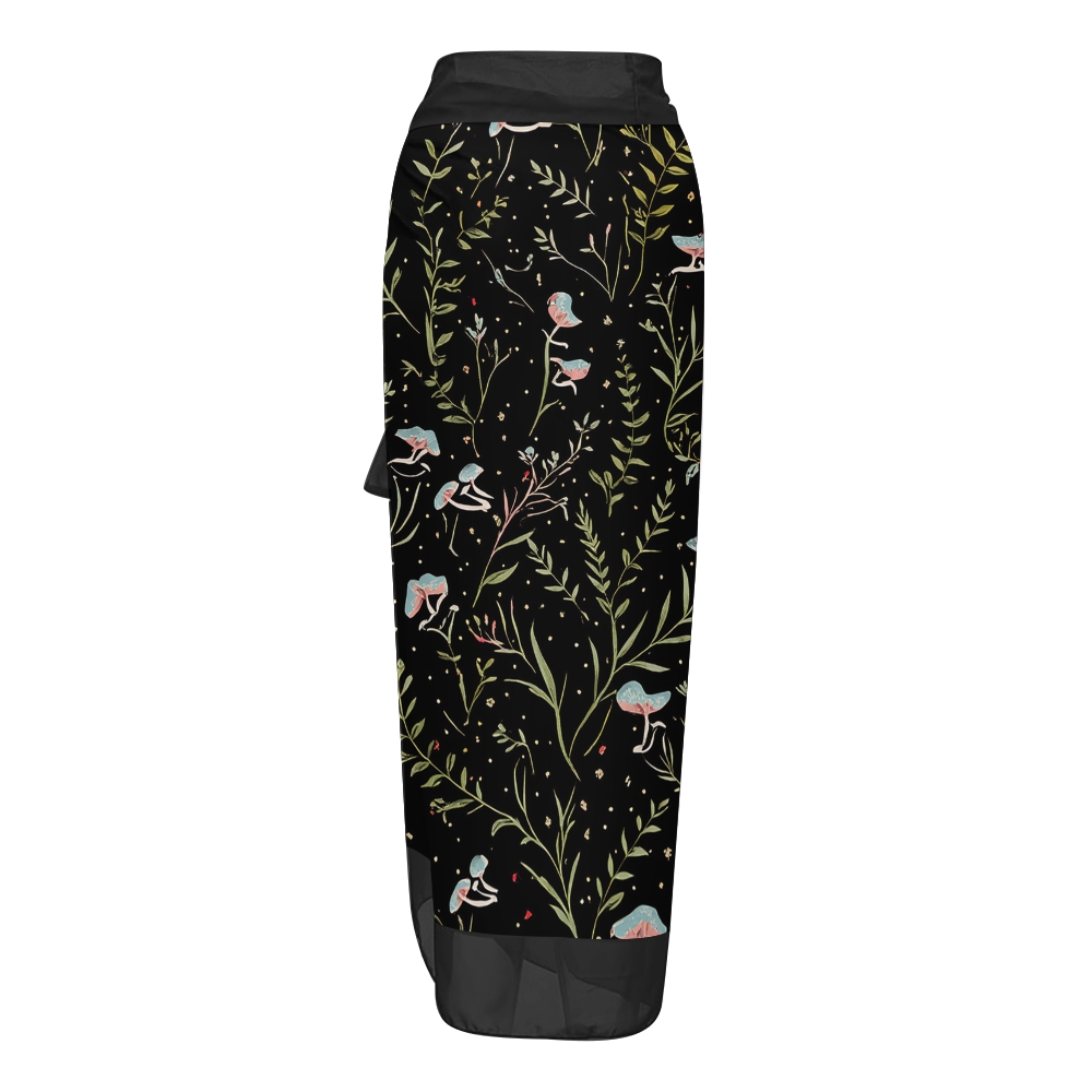 Nature-Inspired One-Piece Swimsuit with Coordinated Long Wrap Skirt