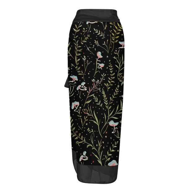 Nature-Inspired One-Piece Swimsuit with Coordinated Long Wrap Skirt