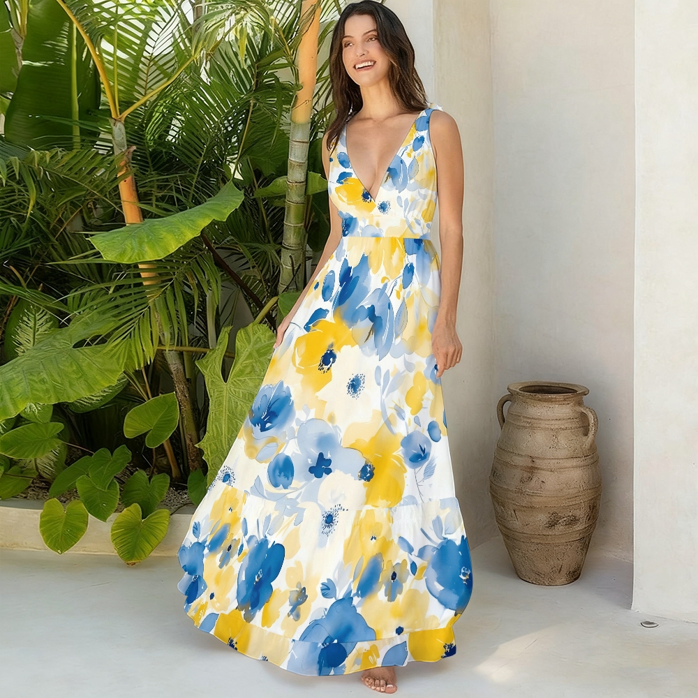 Floral One Piece Swimsuit and Matching Tiered Skirt Set for Women