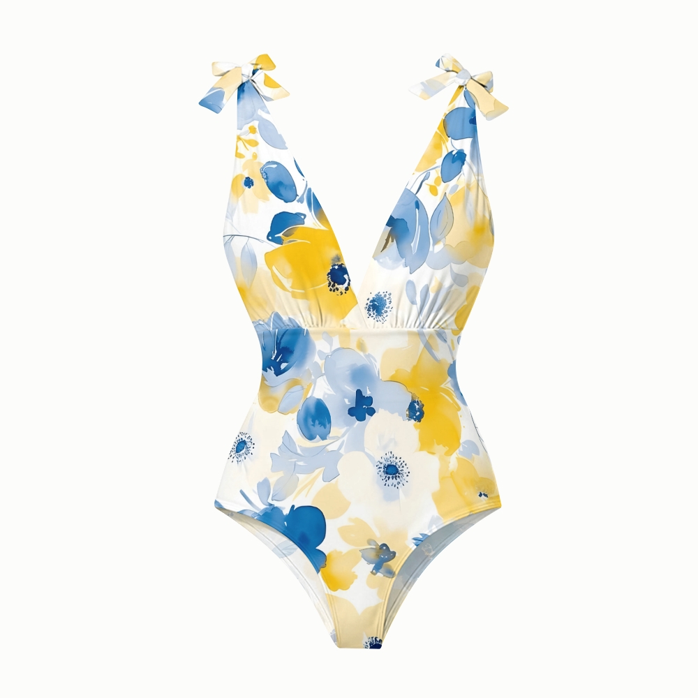 Floral One Piece Swimsuit and Matching Tiered Skirt Set for Women