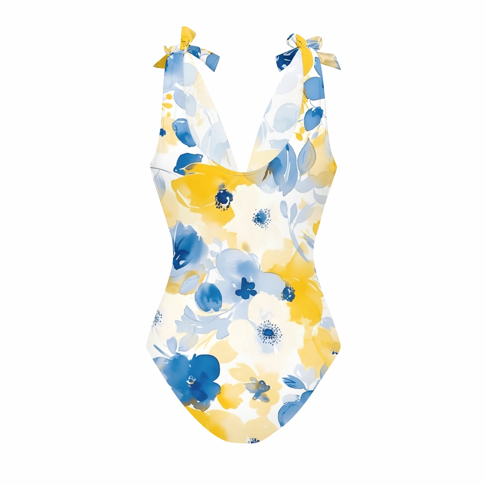 Floral One Piece Swimsuit and Matching Tiered Skirt Set for Women