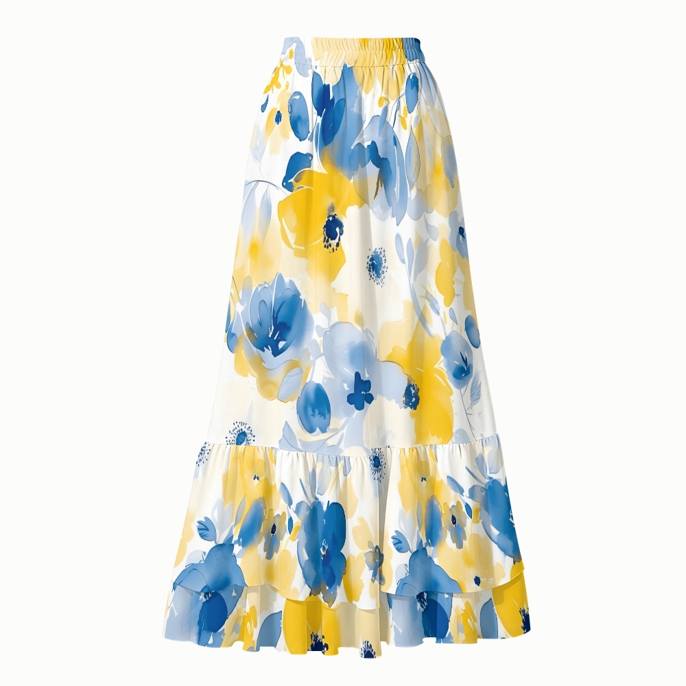 Floral One Piece Swimsuit and Matching Tiered Skirt Set for Women