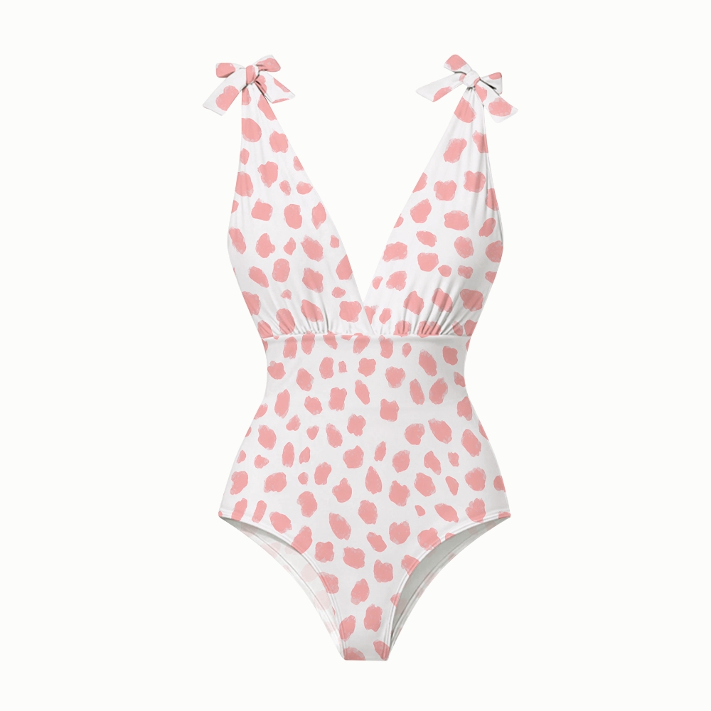 Fun Pink Dot Print One-Piece Swimsuit and Matching Maxi Skirt