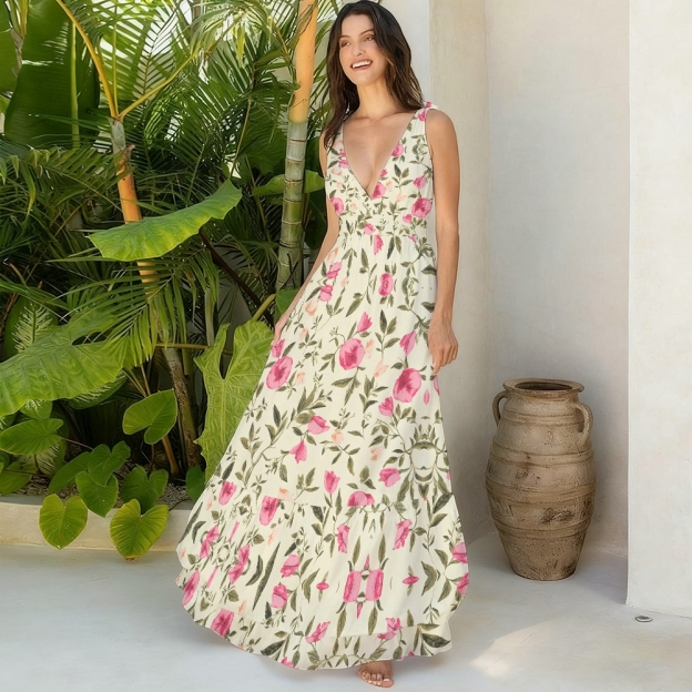 Vintage-Inspired Floral One-Piece Swimsuit with Matching Maxi Skirt