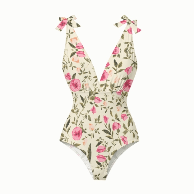 Vintage-Inspired Floral One-Piece Swimsuit with Matching Maxi Skirt