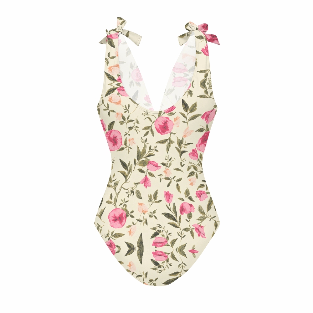 Vintage-Inspired Floral One-Piece Swimsuit with Matching Maxi Skirt