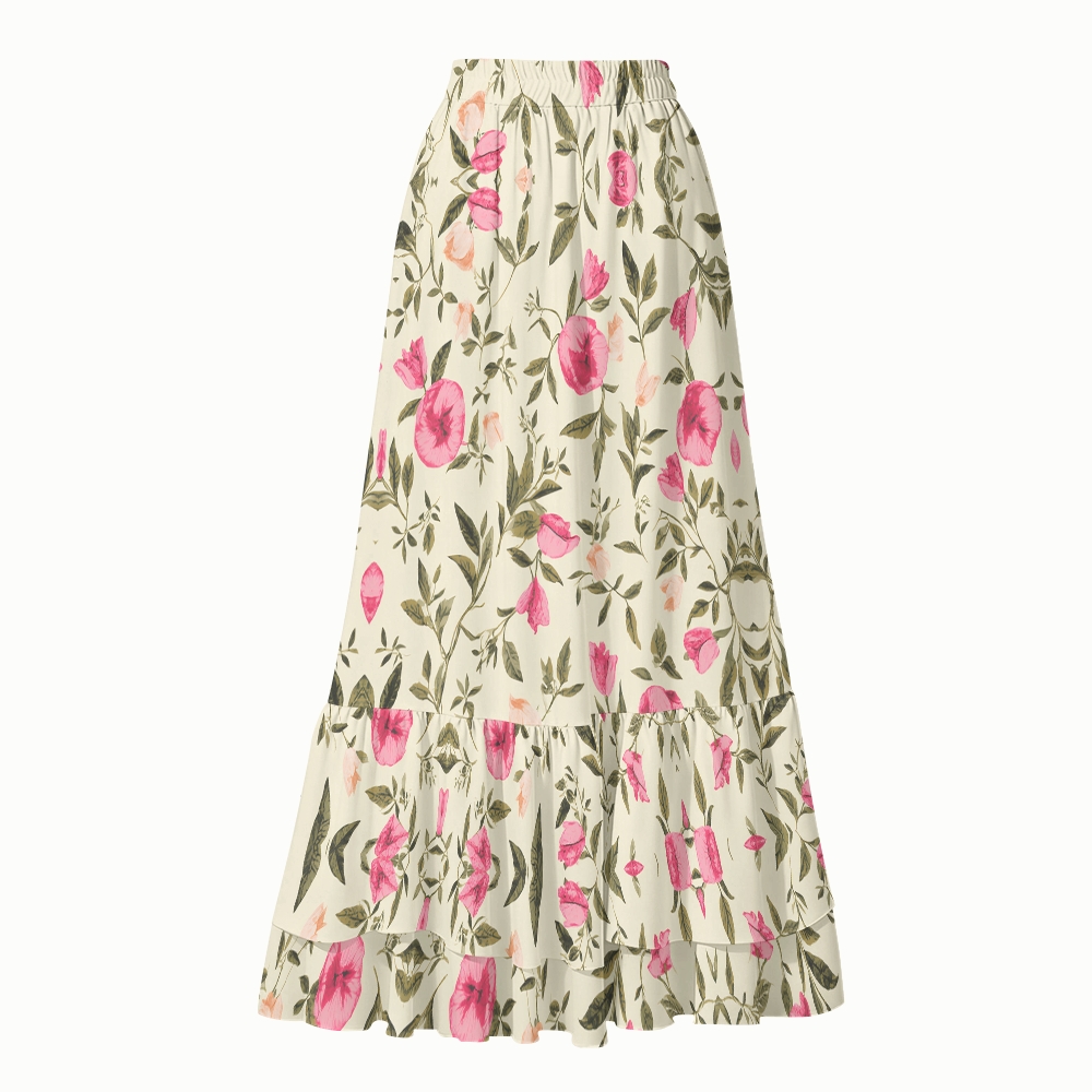 Vintage-Inspired Floral One-Piece Swimsuit with Matching Maxi Skirt