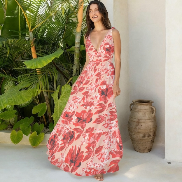 Tropical Floral Resort Lace-up One-Piece Swimsuit with Matching Maxi Skirt