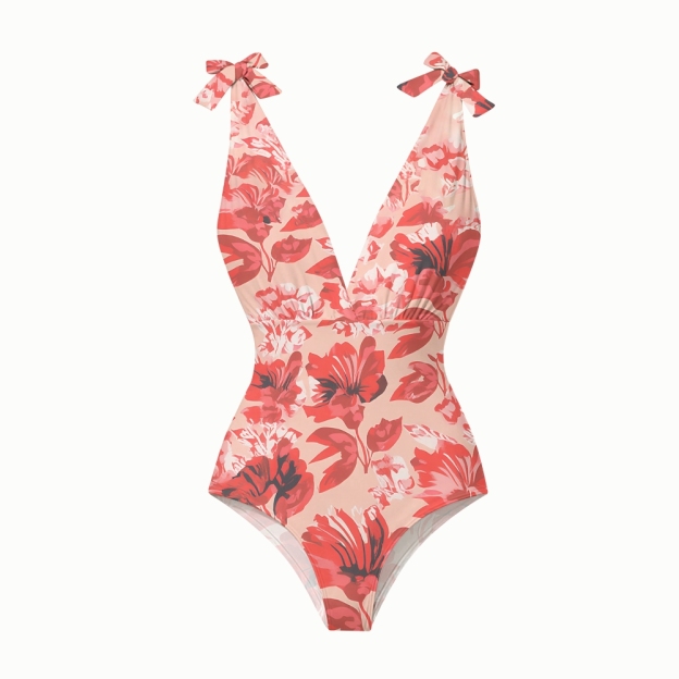 Tropical Floral Resort Lace-up One-Piece Swimsuit with Matching Maxi Skirt