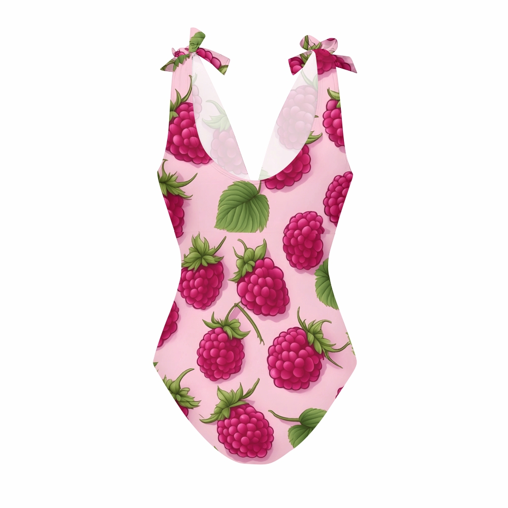 Women Pink Fruit Pattern Swimsuit with Coordinated Maxi Skirt for Summer