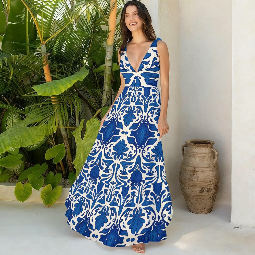 Baroque Ornate Floral One-Piece Swimsuit with Matching Maxi Skirt