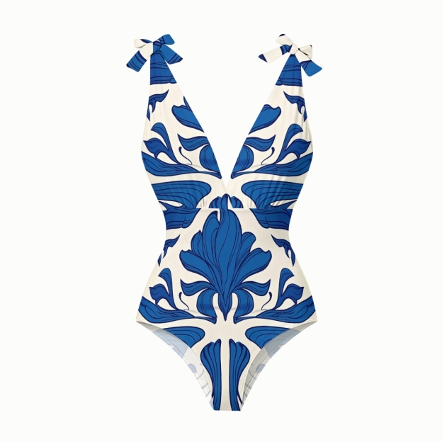 Baroque Ornate Floral One-Piece Swimsuit with Matching Maxi Skirt