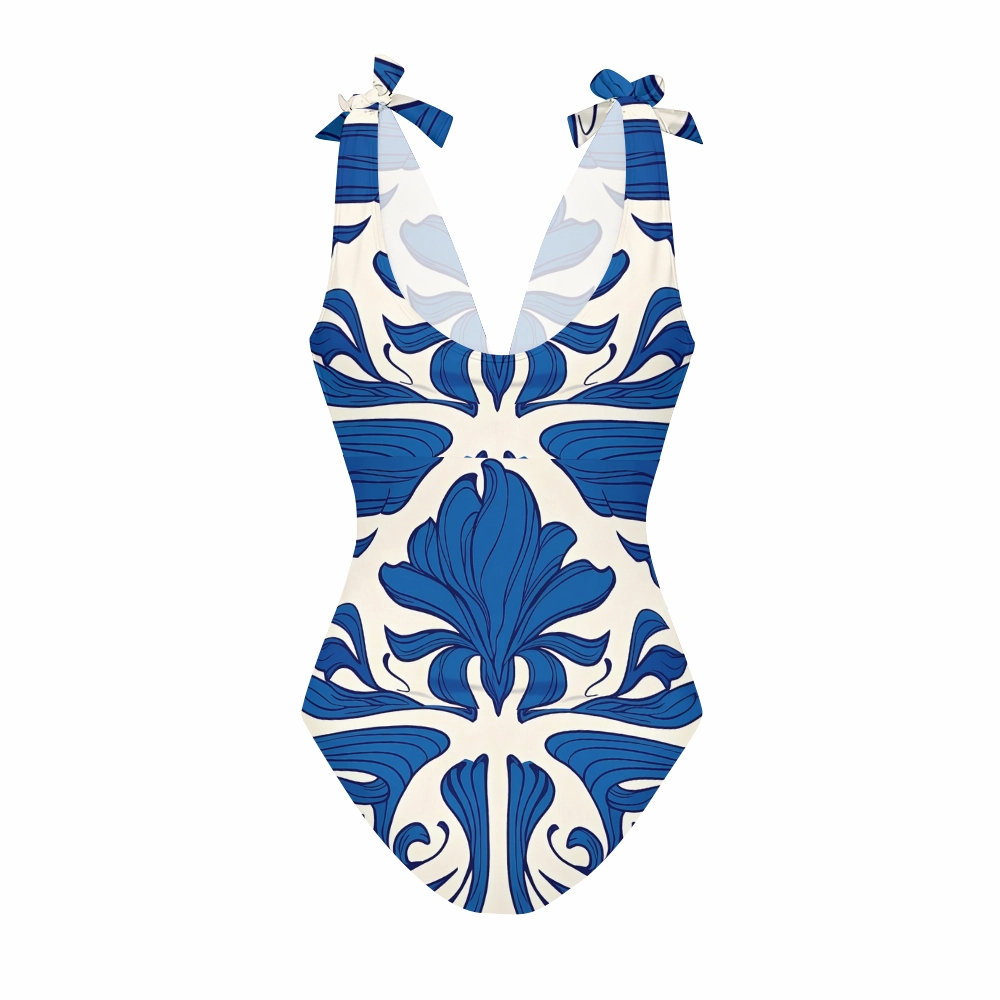 Baroque Ornate Floral One-Piece Swimsuit with Matching Maxi Skirt