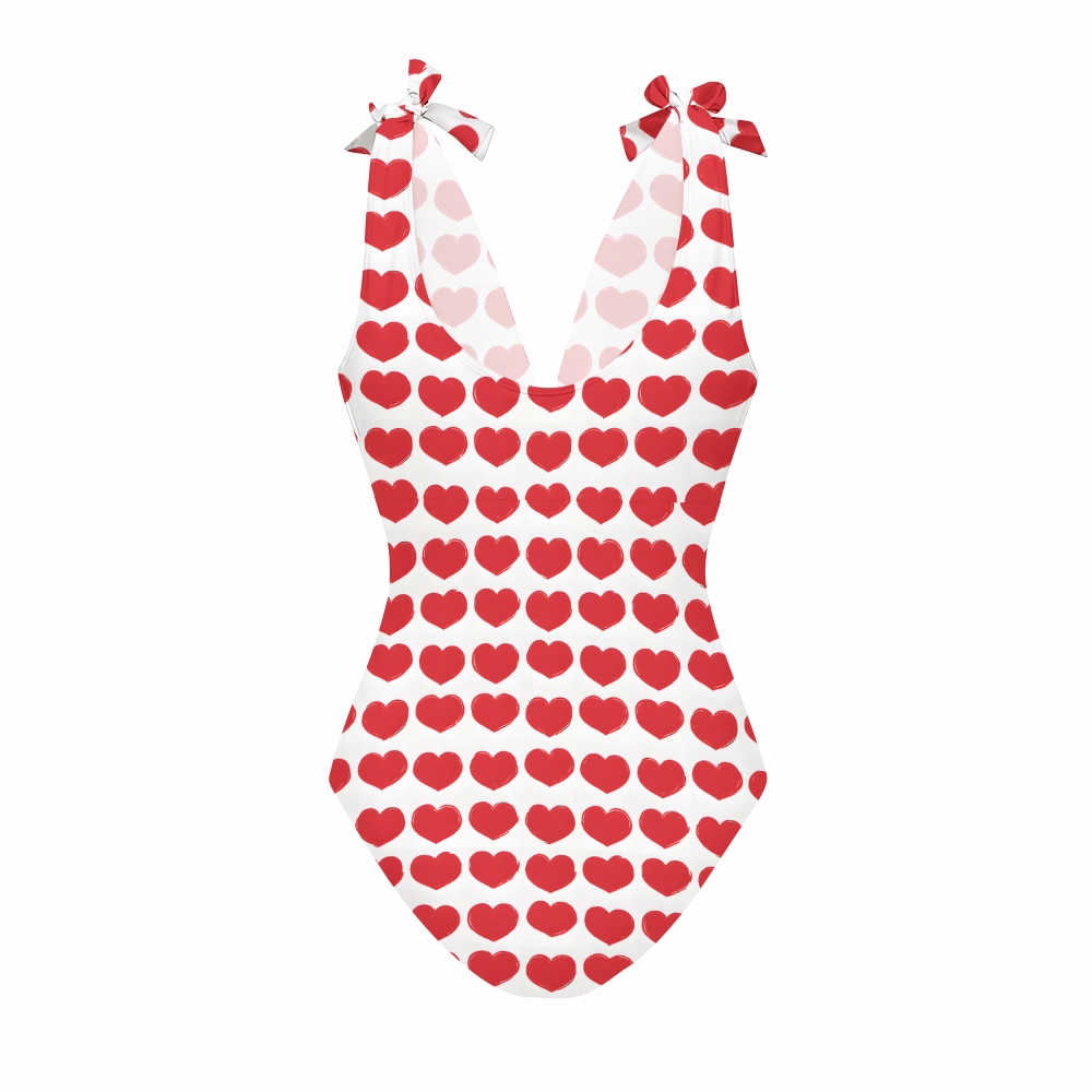Romantic Valentine’s Day Heart Pattern Swimsuit and Matching Maxi Skirt