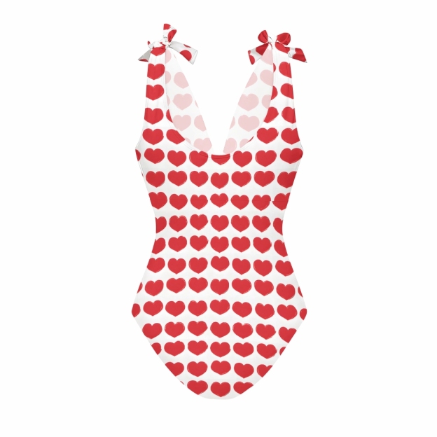 Romantic Valentine’s Day Heart Pattern Swimsuit and Matching Maxi Skirt