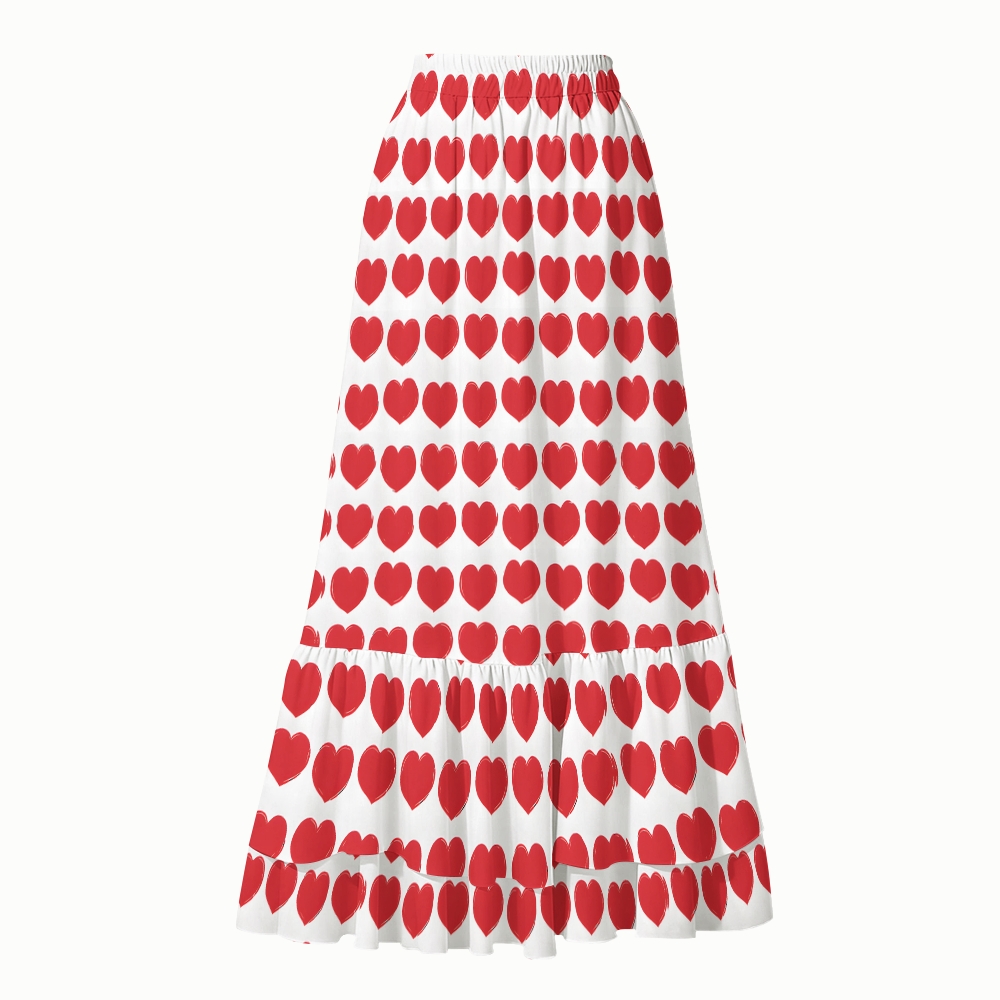 Romantic Valentine’s Day Heart Pattern Swimsuit and Matching Maxi Skirt
