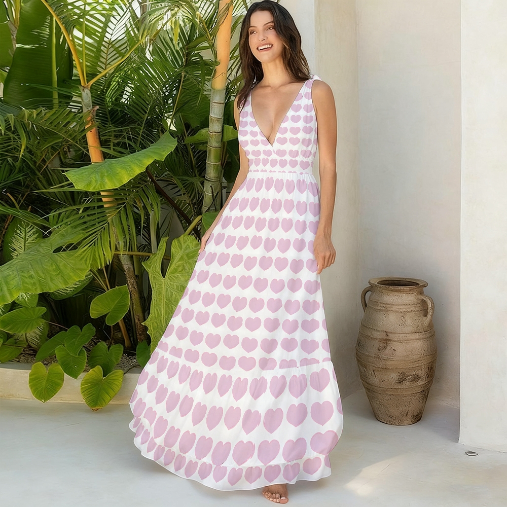 Romantic Valentine’s Day Heart Pattern Swimsuit and Matching Maxi Skirt