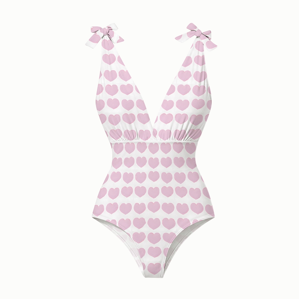 Romantic Valentine’s Day Heart Pattern Swimsuit and Matching Maxi Skirt