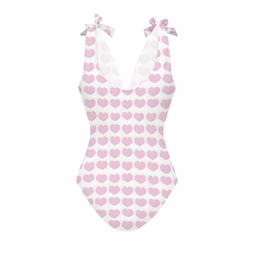 Romantic Valentine’s Day Heart Pattern Swimsuit and Matching Maxi Skirt