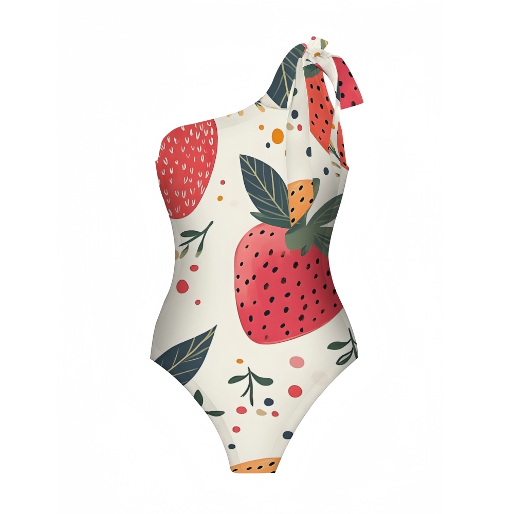 Women’s One Shoulder Strawberry Print One Piece Swimsuit