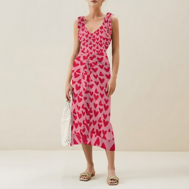 Women Heart Print One Piece Swimsuit with Matching Wrap Skirt Romantic Beachwear Set