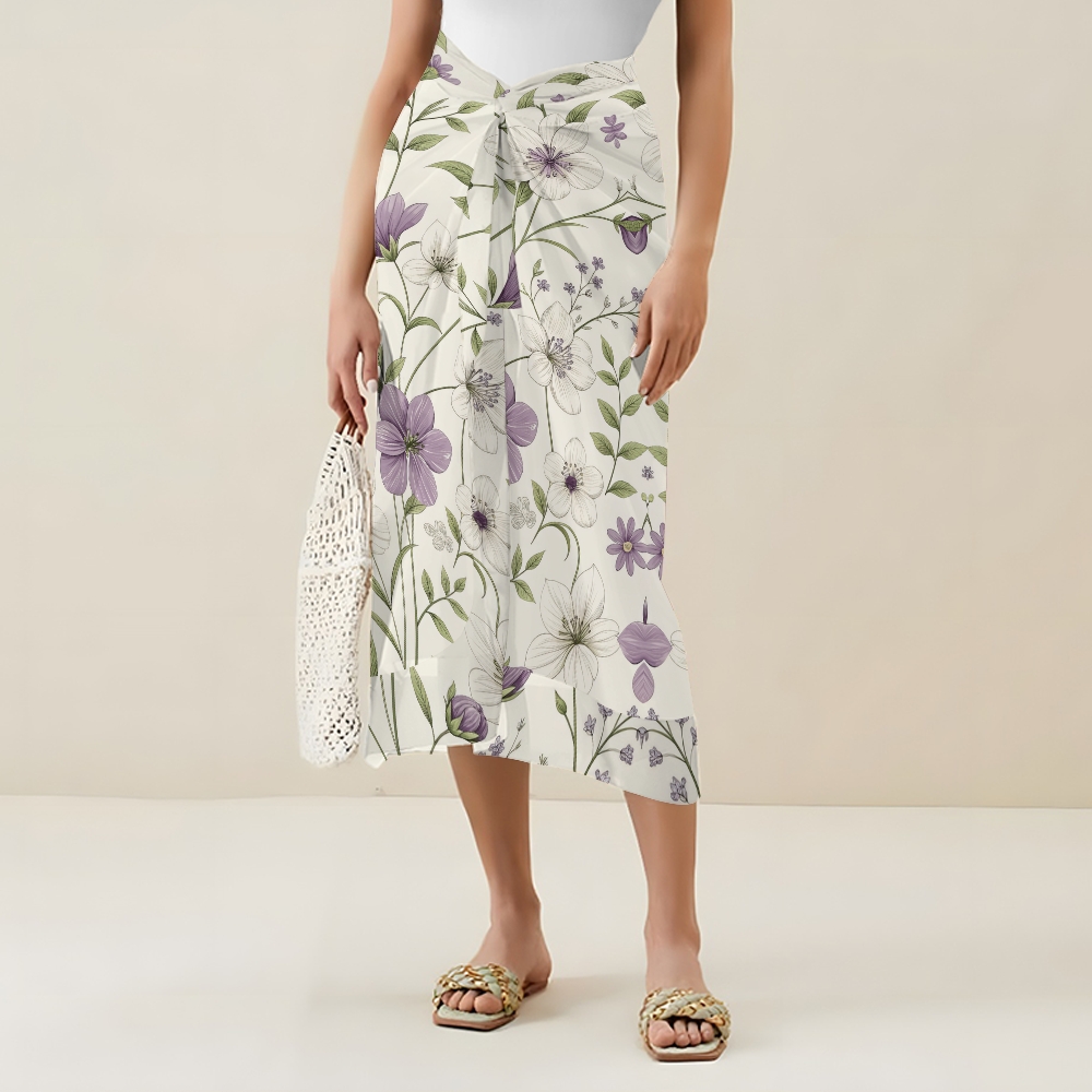 Women Floral Print One Piece Swimsuit with Matching Wrap Skirt Elegant Beachwear Set