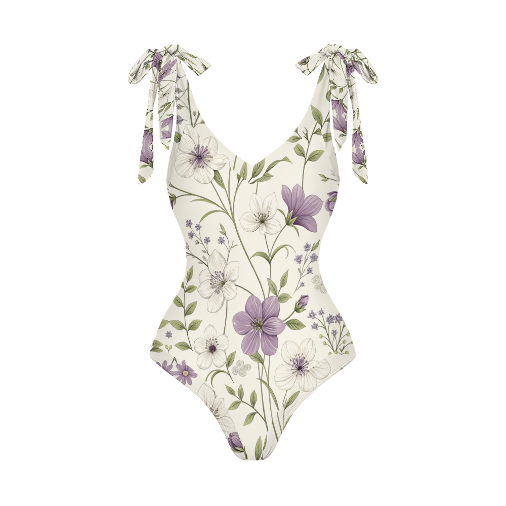 Women Floral Print One Piece Swimsuit with Matching Wrap Skirt Elegant Beachwear Set