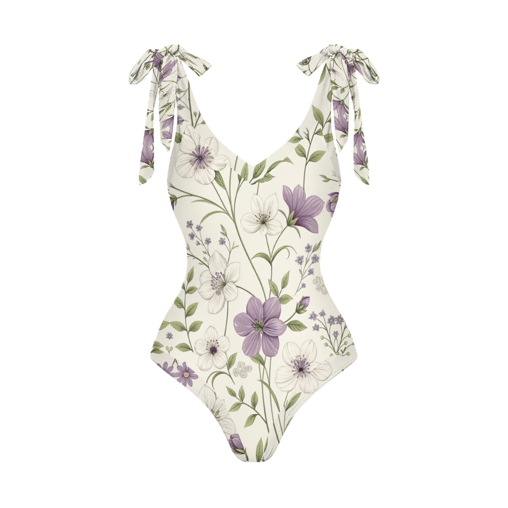 Women Floral Print One Piece Swimsuit with Matching Wrap Skirt Elegant Beachwear Set